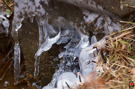 水の出口の氷柱の写真