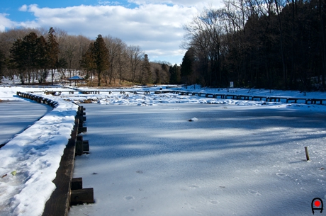 雪の冨士山自然公園湿地木道の写真