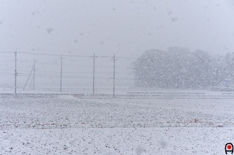 雪で霞む田園の写真